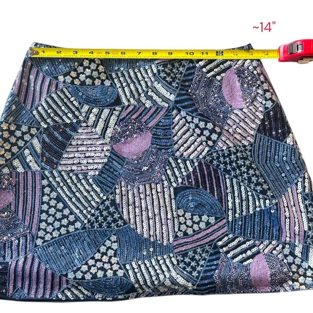 BTFL-Life Sequin Mini Skirt – Blue Purple Patchwork | Size M | Video